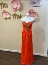NWT, Nina Canacci Orange sz 10 Rhinestone Long Dress