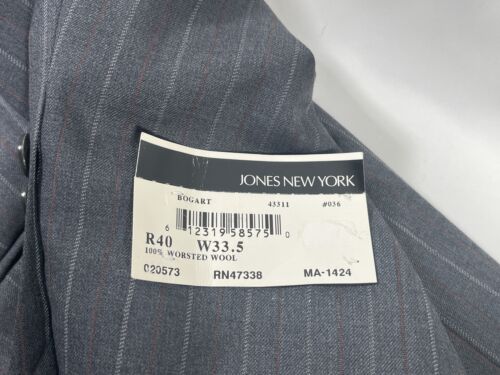 Traje para hombre Jones New York gris lana a rayas 2 botones 40R NUEVO - Imagen 3 de 6