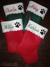 12" Personalized Pet Felt Christmas Stocking - Dog or Cat