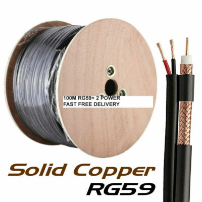 100 m RG59 +2 Schrotflinte 2 Kern Kabelrolle schwarz DVR Video Koax CCTV Video & Power