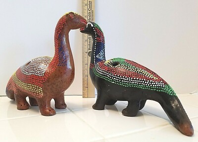 TWO DINOSAURS  HAND PAINTED - PENCIL HOLDERS ONE OF A KIND awesome desk decor 