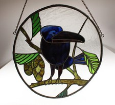 Jugendstil Fensterbild Bleiverglasung Bleiglasbild Rabe In Erle ca. 1910