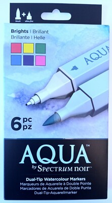 SPECTRUM NOIR Aqua Watercolor Markers BRIGHTS 6 DUAL TIP Crafters Companion