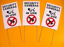 SECURITY CAMERAS IN USE - NO DOG POOP  8"X12" Plastic Coroplast Signs w/Stakes w