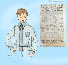 Chemise femme années 1920 Home Journal 2530 vintage motif couture non coupée tot garçon taille 6