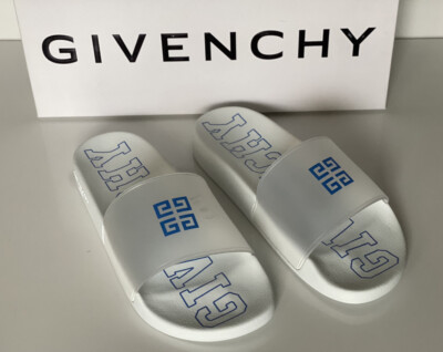 Givenchy Game Day Logo Pool Slides Sandals White/Blue 7 US  display picture 3