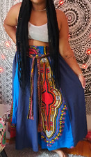 African Ankara Paneled Skirt Dashiki Elastic Waist Belted Sash Maxi OS