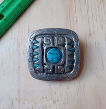 Real or Faux Round and Accent Turquoise Stone Metal belt buckle