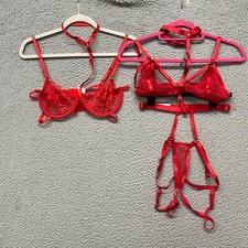 Allure Adore Lingerie Womens M Red Lace Sheer Sexy Strappy Teddy Dominatrix