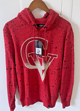 Avenue George V Paris Hoodie Men's Red Long Sleeve GV Logo Rhinestone Large NWT