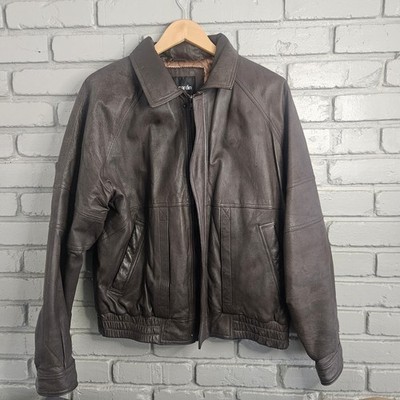 Vintage Pierre Cardin Mens Jacket Large Leather Brown Bomber Flight 90s 