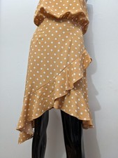 Ava Mustard Yellow Polka Eyelet Midi Shirt Dress Scallop Size 8 Woman Chiffon 