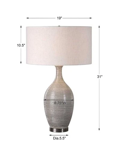 UTTERMOST 27518 DINAH TEXTURED MUSHROOM GRAY GLAZE CERAMIC DRUM SHADE TABLE LAMP - Picture 3 of 5