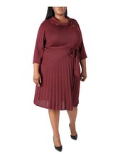 ROBBIE BEE Womens Knit Belted  3/4 Sleeve Below The Knee Sheath Dress