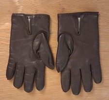 VINTAGE 80s NYOLN LINED BROWN LEATHER GLOVES SIZE M