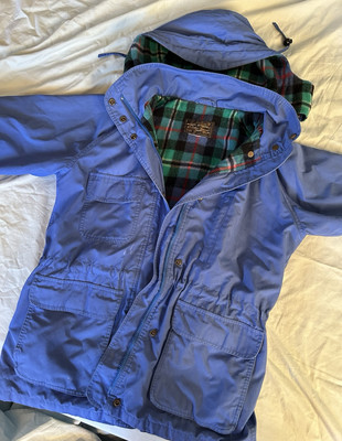 VINTAGE Eddie Bauer Jacket Womens Medium Blue Plaid Lining Outdoor Utility  Coat UK