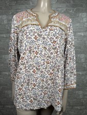 J Jill Medium Cream Multicolor Floral 3/4 Sleeve V-neck Blouse