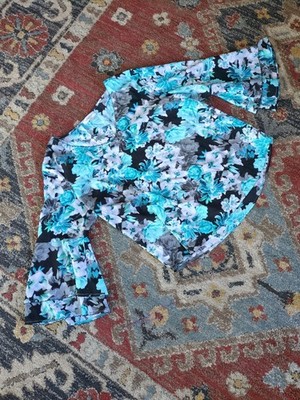 Large Calvin Klein Shear Blouse Blue Floral