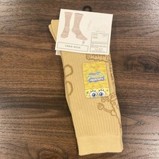 Beige Crew Socks with SpongeBob Design Shoe Size 6.5 - 12.5 NWT One Pair Fun