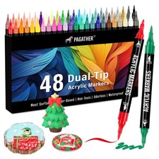 Pagather 48 Colors Acrylic Paint Markers, Dual Tip with Fine Tip and Brush Ti...