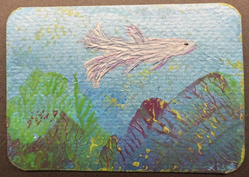 ACEO Original Series 2 of 3 Seascape Beta Fish Coral Underwater Wax Painting