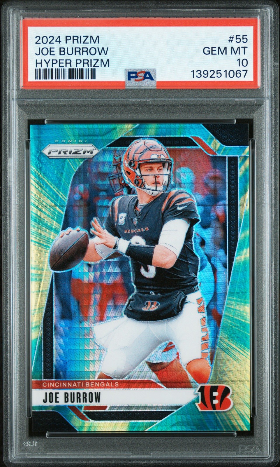 2024 Panini Prizm Joe Burrow Hyper Prizm /180 #55 PSA 10 Bengals