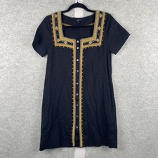 Madewell Dress Womens XS Black Embroidered Button Front Short Sleeve Shift