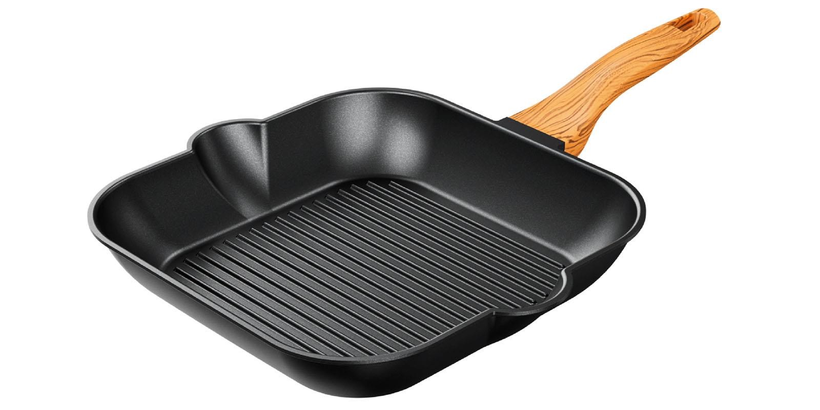 ERNESTO Pfanne Aluguss Holzdesign eckig 28x28 schwarz Grillpfanne