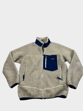 Ivory Blue Patagonia Deep Pile Retro X Zipper Fleece Jacket Youth Boys L Large