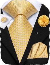 Mens Tie Set Silk Striped Woven Necktie with Lapel Pin Pocket Square Cufflinks S