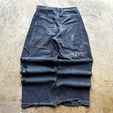 JNCO Time Resistant Denim Charcoal Wash Gray Wide-Leg Relaxed Mid Rise 32