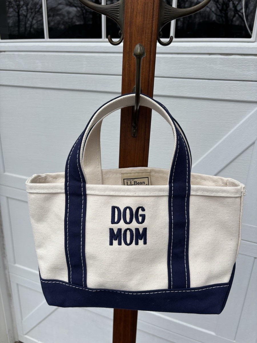 LL Bean Bag Canvas Bote & Tote Crinkle Navy Blue Embroidered “Dog