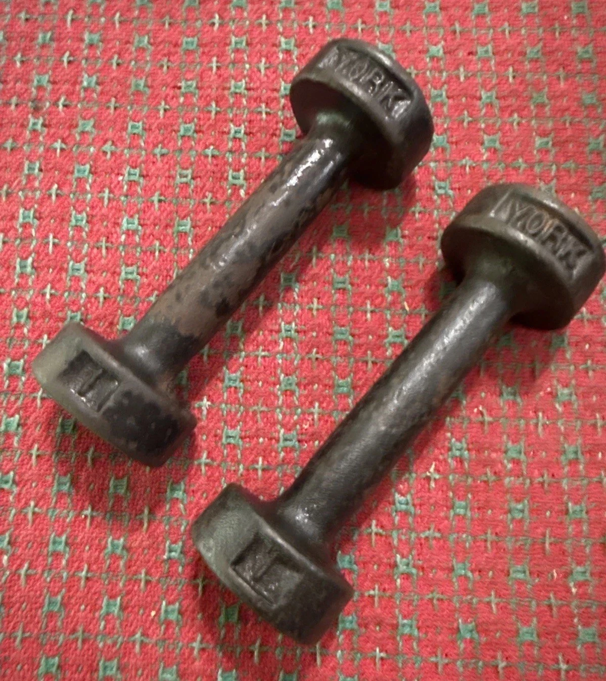 Vintage York 1 Pound Dumbbell Set Cast Iron Weight 🇺🇸 Early Original