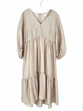 Club Monaco Size 4 Beige Midi Tiered Designer Dress Maxi