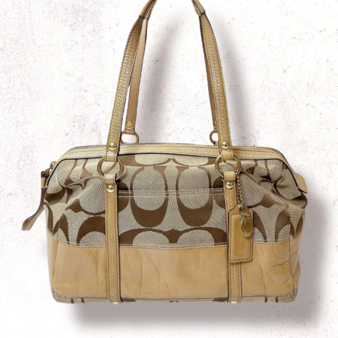 Coach Authentic Boston Shoulder Bag Beige Pre-Owned Excellent Condition