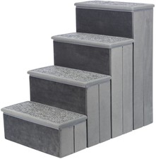 4-Step Velour Pet Stairs, Gray
