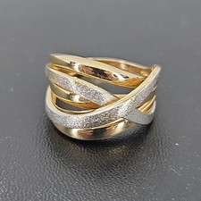 18K Two Tone Gold Crossover Woven Band Ring S...
