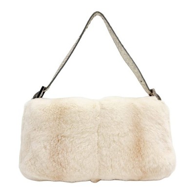 バッグ Fendi Rabbit Fur Baguette Shoulder Bag FENDI Baguette Pearl White Rabbit Fur with Python Embossed Leather