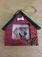 GLITTERED CHRISTMAS DOG HOUSE MAGNETIC PICTURE FRAME CHRISTMAS TREE  ORNAMENT