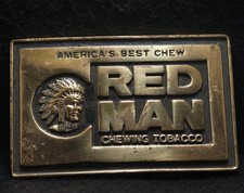 WK19141 SWEET VINTAGE 1970s RED MAN CHEWING TOBACCO FINEST CHEW BELT BUCKLE