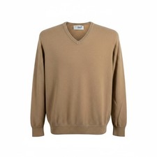 Vintage Pringle of Scotland 100 Lambswool Tan V-Neck Sweater Size 42  XL