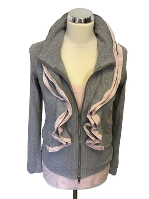 MARCCAIN SPORTS LIGHT GREY & PINK FRILL TRIM ZIP UP TOP & VEST TOP SIZE UK 14