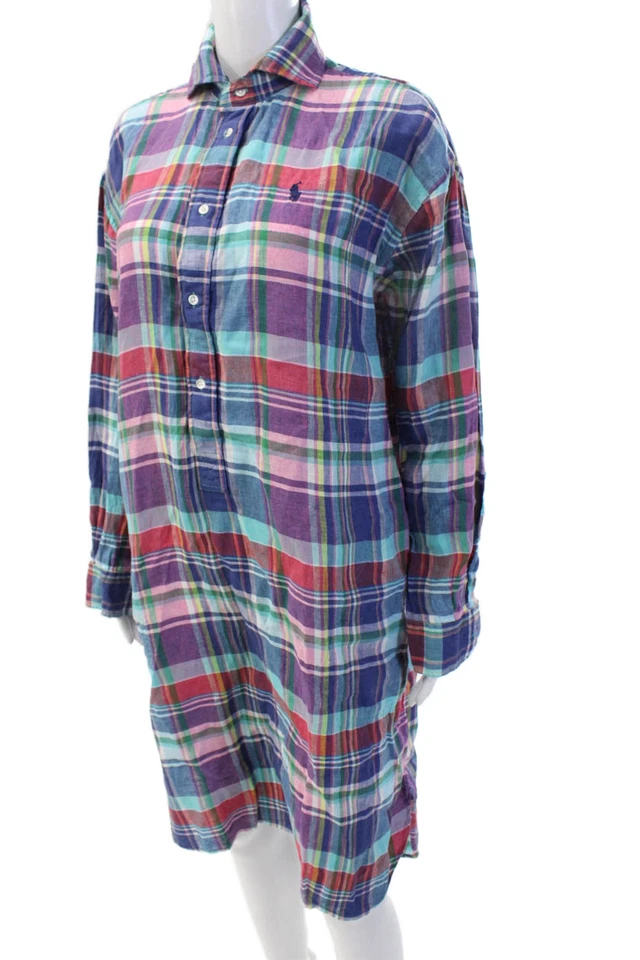 Polo Ralph Lauren Women Blue Plaid Shirt Dress Collared Long Sleeve Size 10 - Image 2 of 4