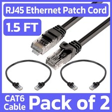 2 Pack 1.5FT Cat6 Ethernet Patch Cord Black RJ45 LAN Network Cable Internet Cord