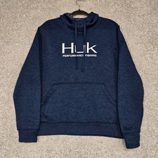 HUK Performance Fishing Hoodie Mens Medium Heathered Blue fleece