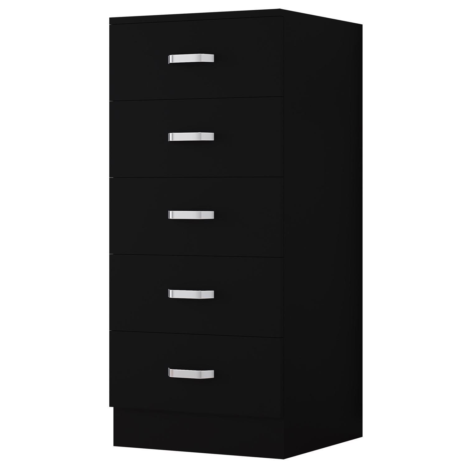 Matt Black 5 Drawer Chest of Drawers Modern Deep Design Curved Metal Handles