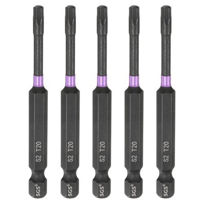 5pcs T20 Torx Impact Screwdriver Bit 1/4'' Hex Shank 3'' Long Magnetic No Hole