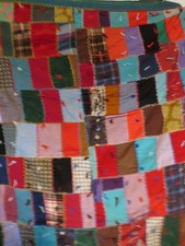 Vtg Crazy Quilt Embroidered Knotted Multi-Color Fabrics Solids Prints 42"x68"