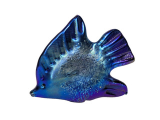 Alan Fox Iridescent Blue Glass Fish Paperweight 1992