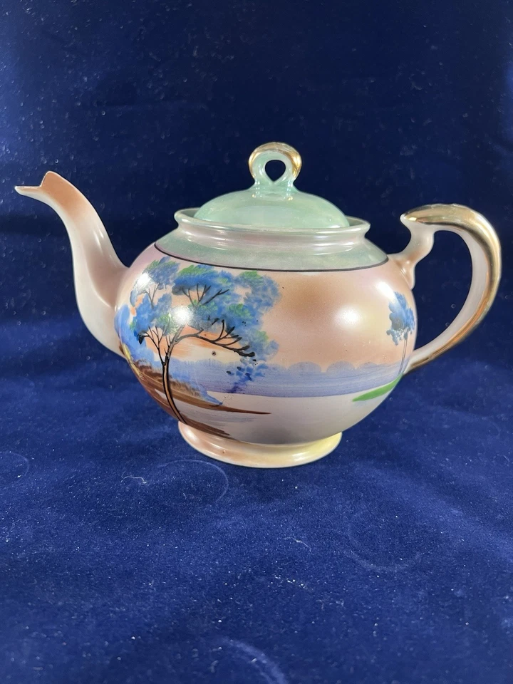 10 piece Vintage Hand Painted Japanese Lusterware Porcelain Tea/Snack Set - Image 2 of 4